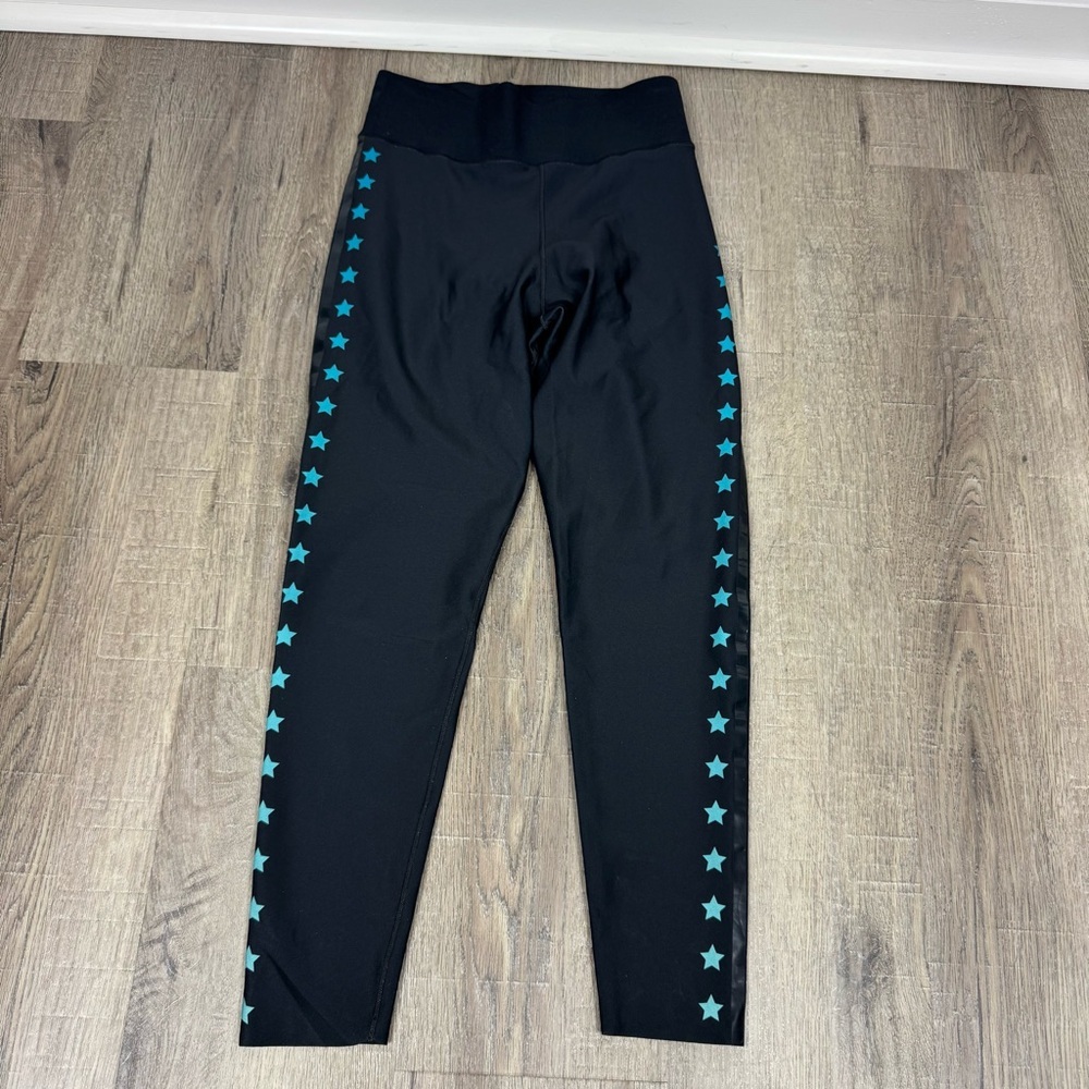 Ultracor Black Athletic Leggings with Blue Star Pattern Medium High Waist